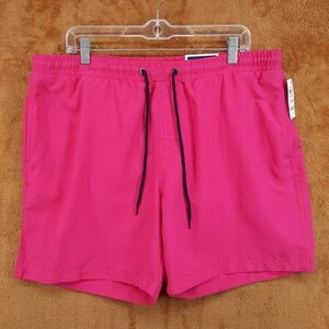 CLUB ROOM Swim Trunks Large Solid Pink Drawstring Quick Dry 7"